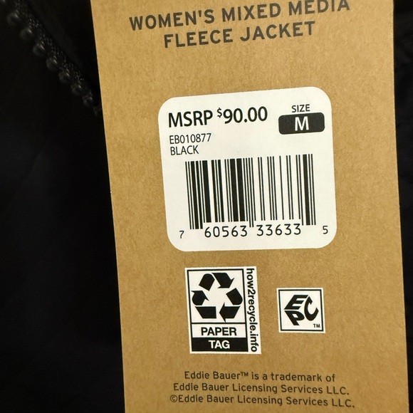 Eddie Bauer Black Quilted Fleece Jacket NWT - Picture 7 of 8